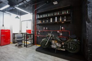 Organized garage with motorcycle